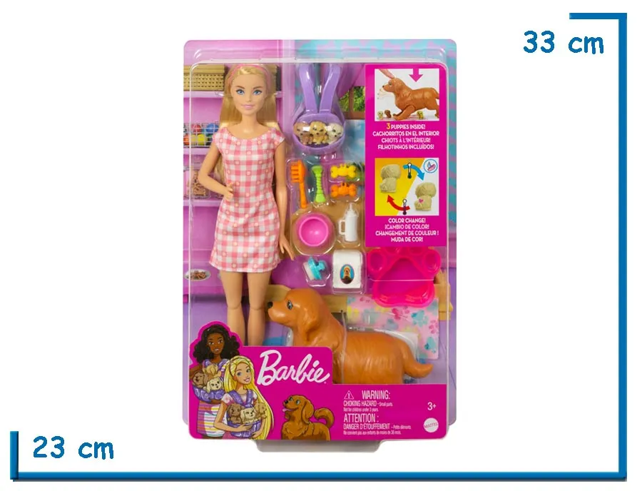 BARBIE NEWBORN PUPS PLAYSET MU¥ECA CON ACCESORIOS