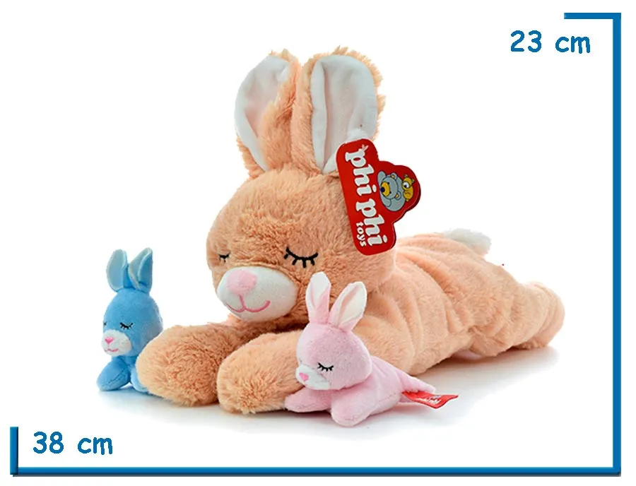 PELUCHE MAMA CONEJO CON 2 HIJOS 38CM