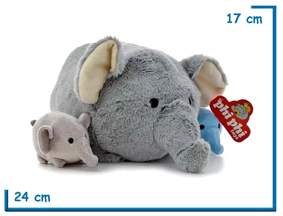 PELUCHE MAMA ELEFANTE CON 2 HIJOS 25CM