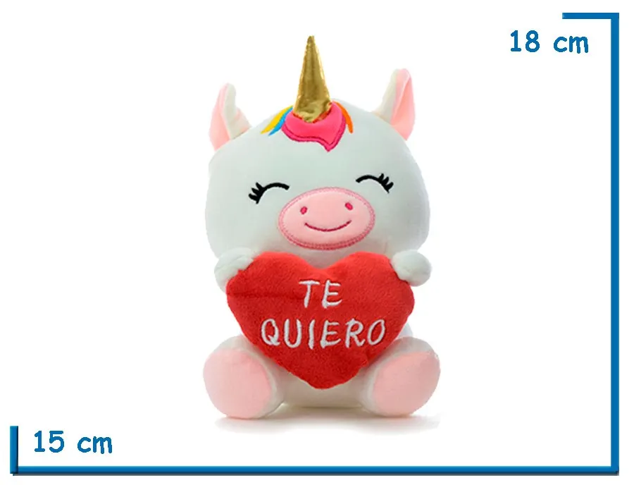 PELUCHE UNICORNIO CON CORAZON TE QUIERO 18CM