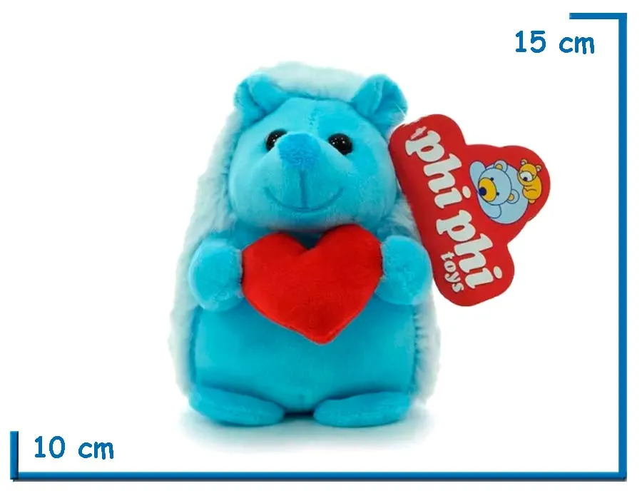 PELUCHE PUERCOESPIN CELESTE CON CORAZON 15CM