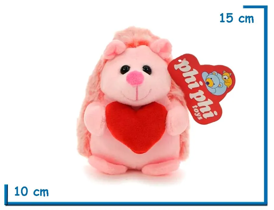 PELUCHE PUERCOESPIN ROSA CON CORAZON 15CM