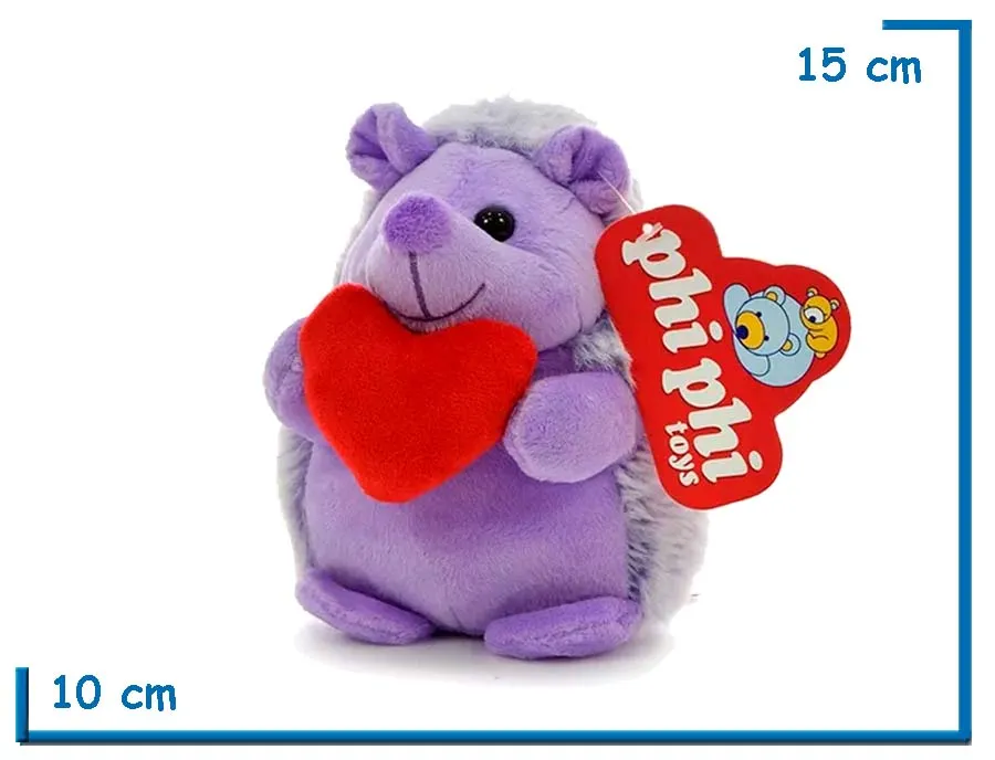PELUCHE PUERCOESPIN VIOLETA CON CORAZON 15CM
