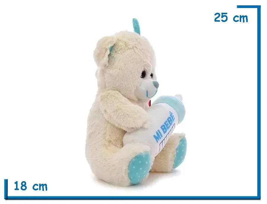 PELUCHE OSO CELESTE CON MAMADERA 25CM