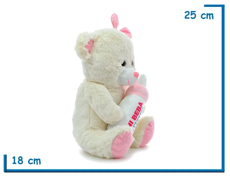 PELUCHE OSO ROSA CON MAMADERA 25CM
