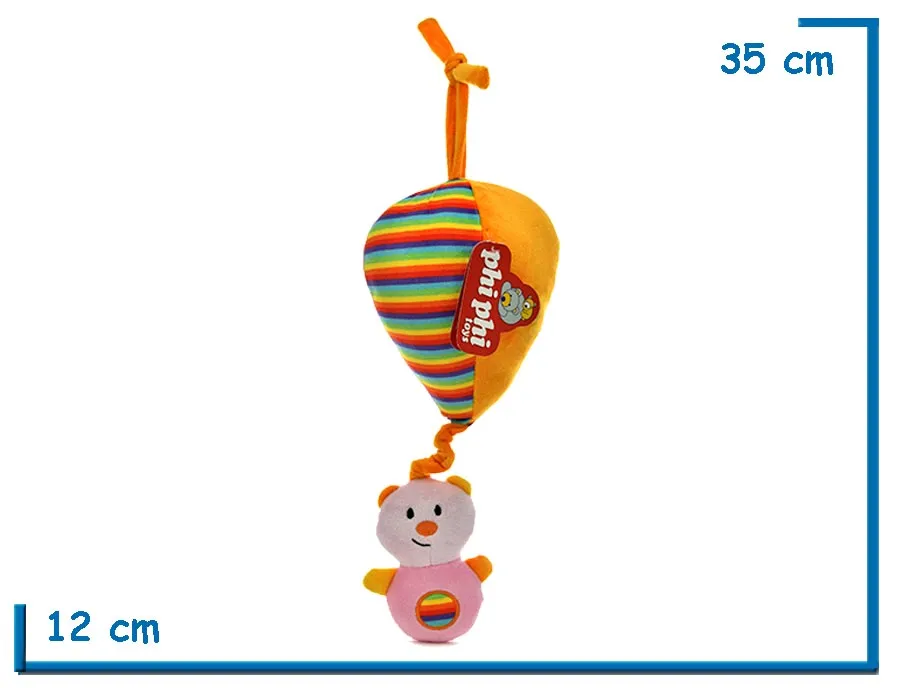 CUNERO MUSICAL OSITO ROSA CON GLOBO 28CM