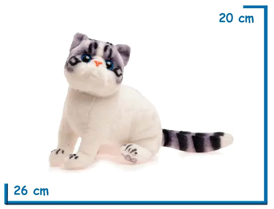 PELUCHE GATO BLANCO Y GRIS PARADO 26CM