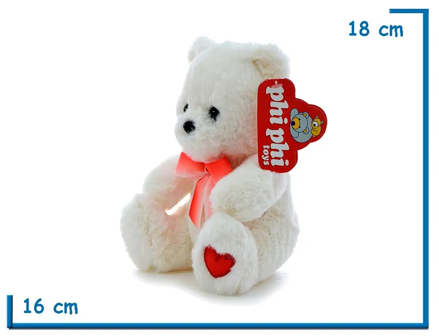 PELUCHE OSO BLANCO SENTADO CON MOÑO Y CORAZON