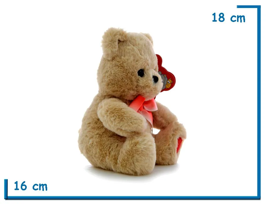 PELUCHE OSO MARRON SENTADO CON MOÑO Y CORAZON