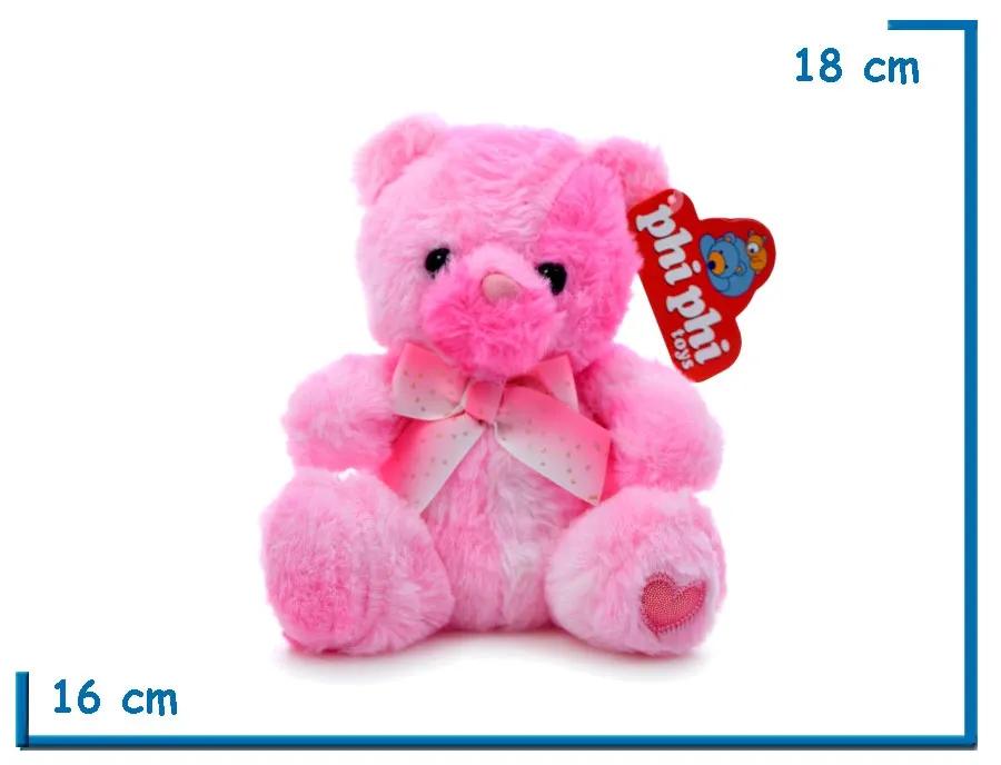 PELUCHE OSO ROSA SENTADO CON MOÑO Y CORAZON
