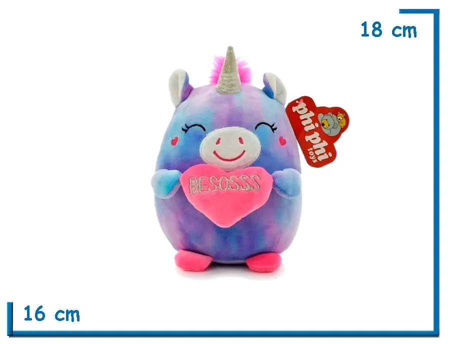 PELUCHE UNICORNIO VIOLETA CON CORAZON BESOSSSS