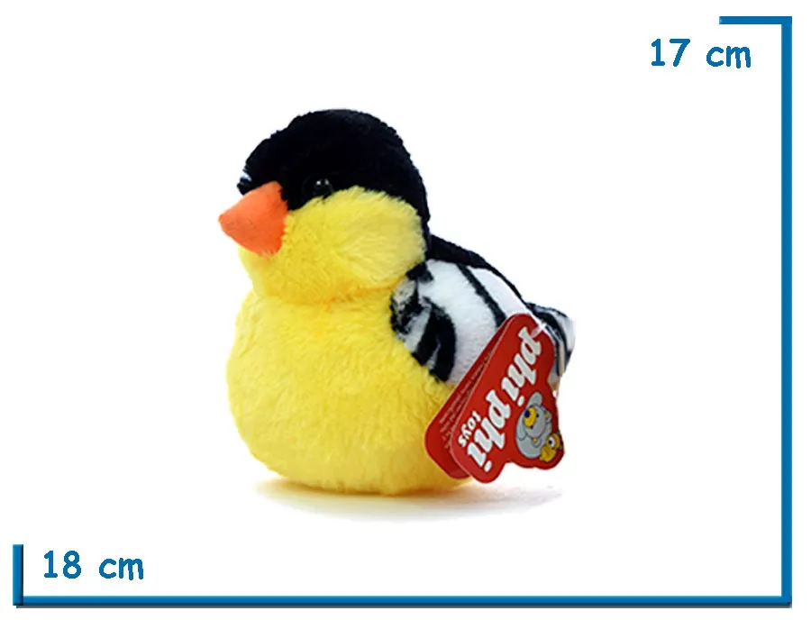 PELUCHE PAJARITO AMARILLO Y NEGRO 15CM