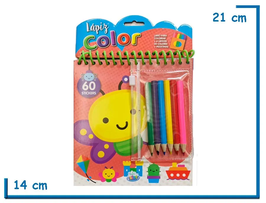 L.LAPIZ COLOR MARIPOSA CON 6 LAPICES Y STICKERS