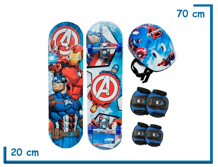 MEGASET AVENGERS IRON MAN Y CAPI SKATE CASCO RODILLERAS Y CODERAS