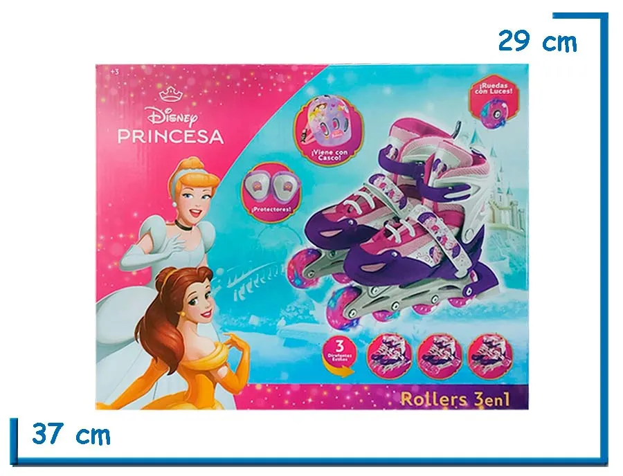 DISNEY PRINCESA ROLLERS CON PROTECCION 3 EN 1 CON LUCES TALLE M 34-37
