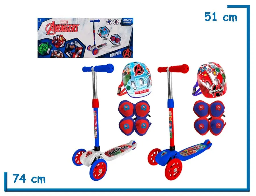 AVENGERS MONOPATIN CON CASCO Y PROTECTORES 2 MODELOS SURTIDO