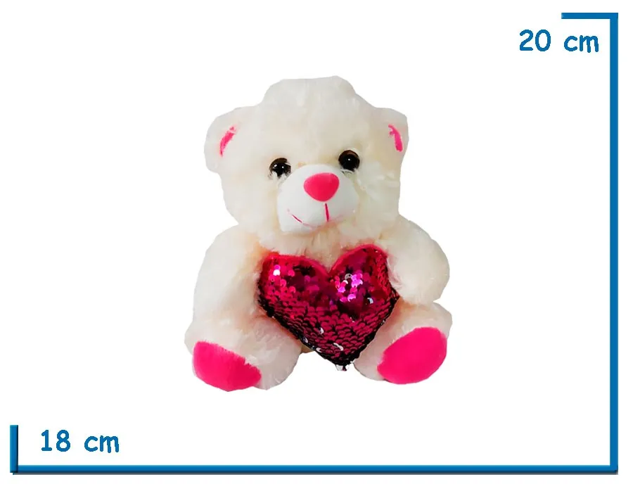 2X1 PELUCHE OSITO CON CORAZON FUCSIA CON LENTEJUELAS