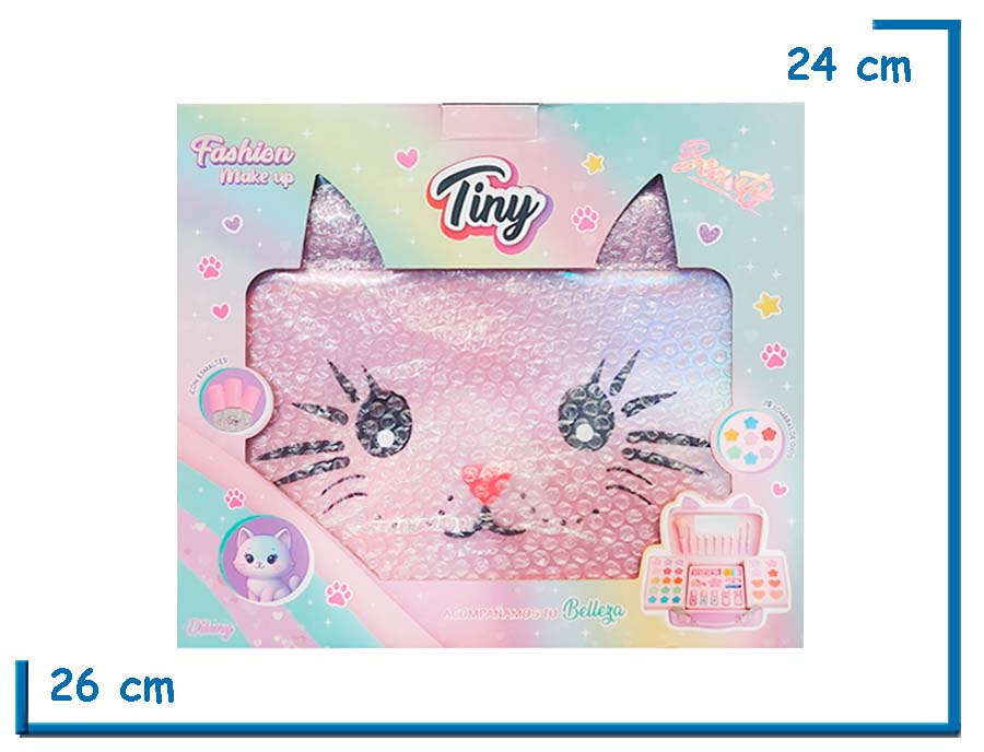 TINY FASHION MAKE UP MALETIN DE MAQUILLAJE GATITO 2 PISOS CON ESPEJO