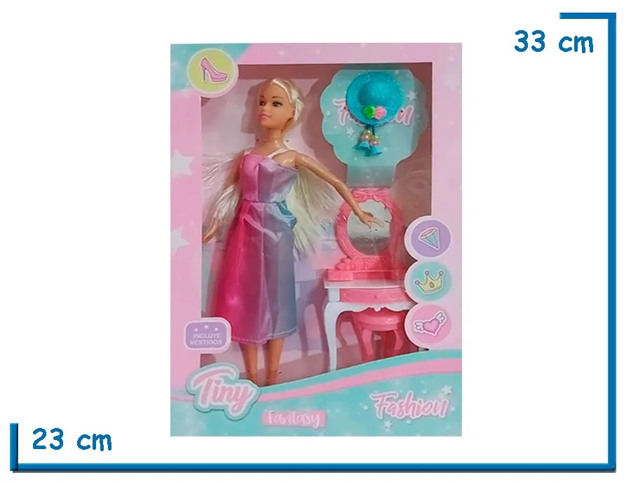 TINY FASHION MU¥ECA FUCSIA CON TOCADOR