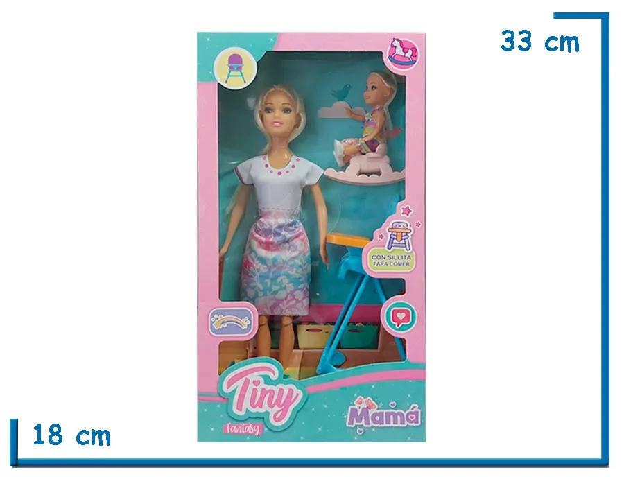 TINY FANTASY MU¥ECA VESTIDO FLORES MAMA CON SILLITA PARA COMER