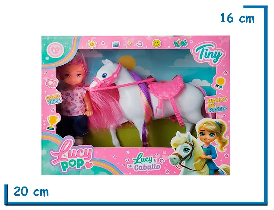 TINY LUCY POP MU¥ECA PELO ROSA CON CABALLO Y ACCESORIOS