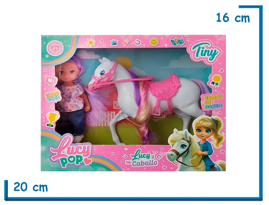 TINY LUCY POP MU¥ECA PELO VIOLETA CON CABALLO Y ACCESORIOS