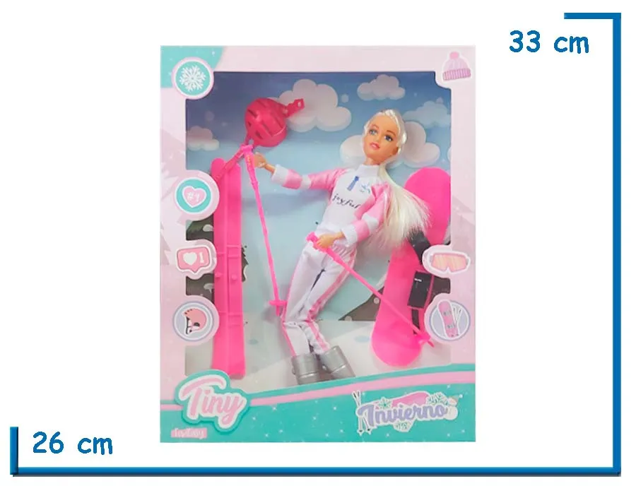 TINY INVIERNO MU¥ECA TRAJE JOYFUL BLANCO Y ROSA CON ACCESORIOS