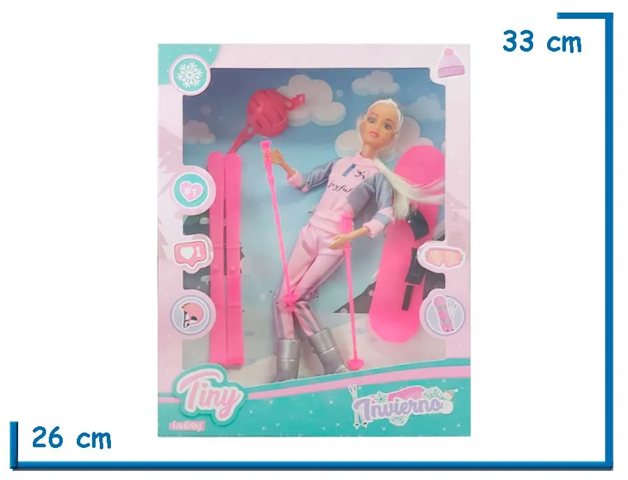 TINY INVIERNO MU¥ECA TRAJE JOYFUL ROSA Y GRIS CON ACCESORIOS