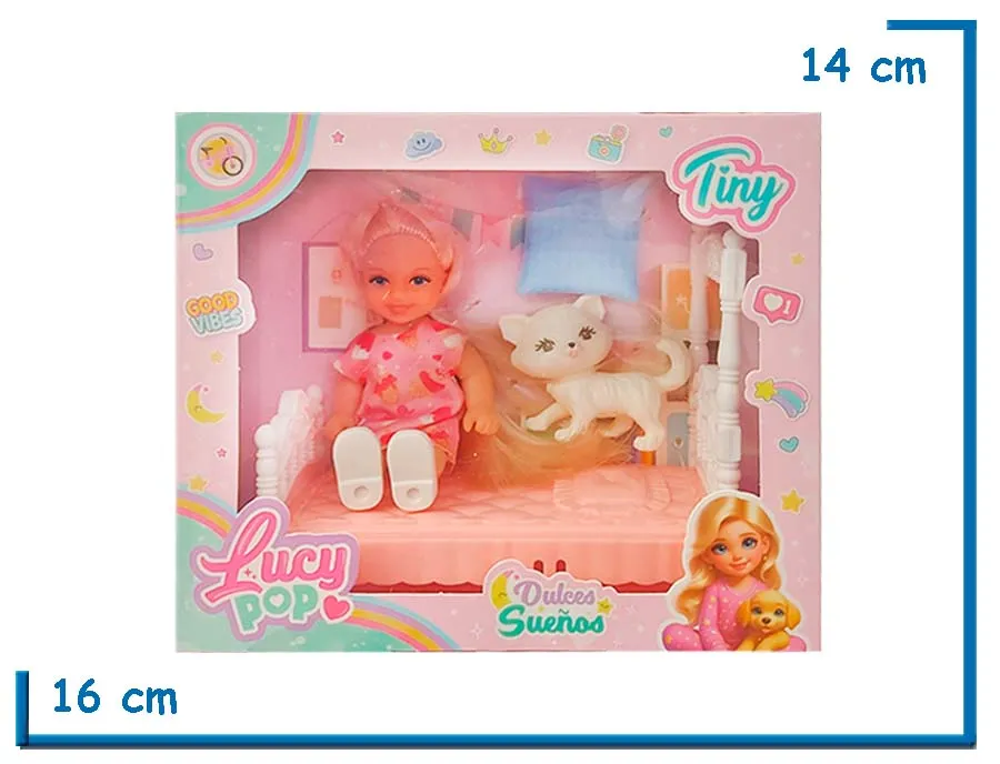 TINY LUCY POP MU¥ECA VESTIDO HELADOS CON CAMA Y MASCOTA