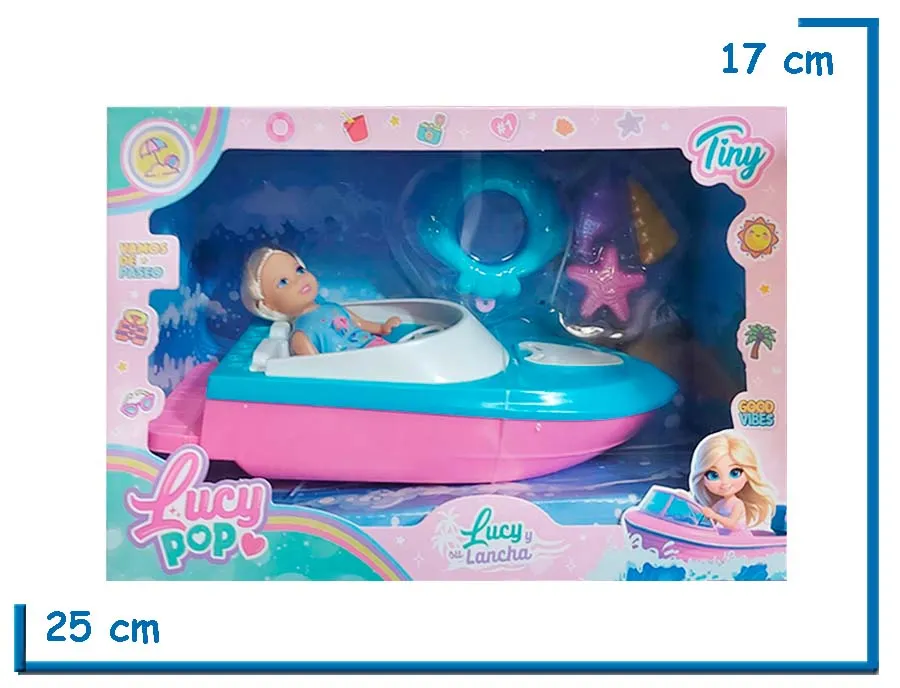 TINY LUCY POP MU¥ECA LANCHA ROSA CON ACCESORIOS