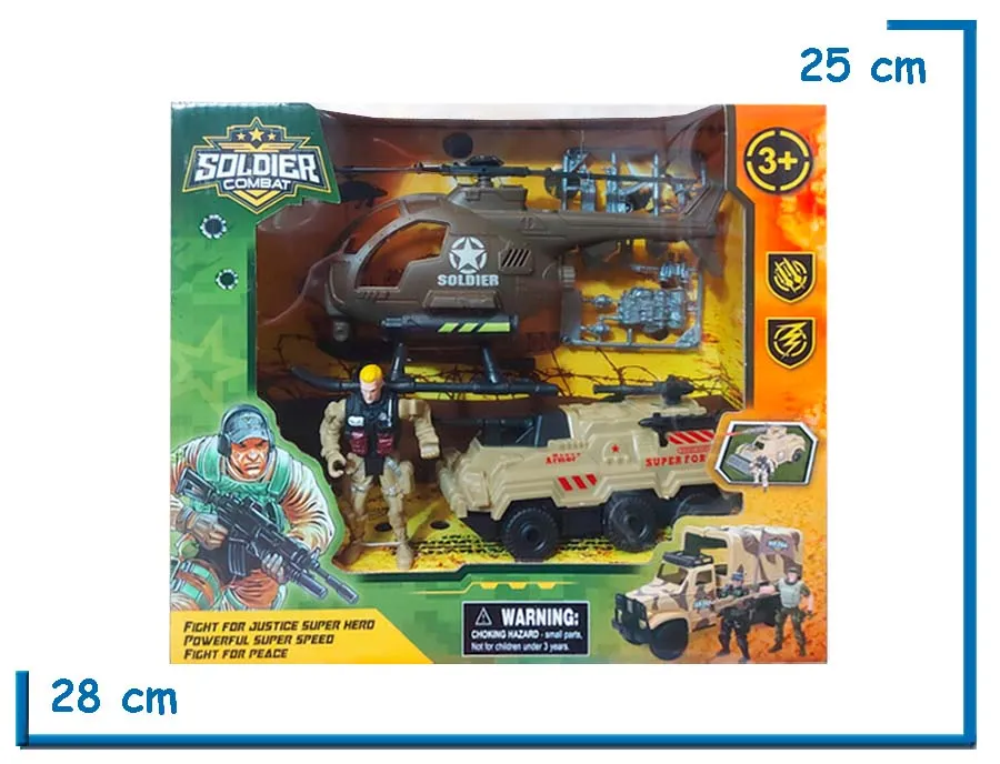 SOLDIER COMBAT SET SOLDADO CON HELICOPTERO Y TANQUETA