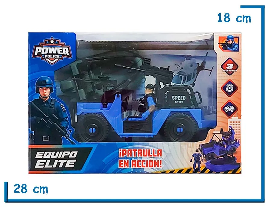 POWER POLICE FIGURA POLICIA CON JEEP EN CAJA