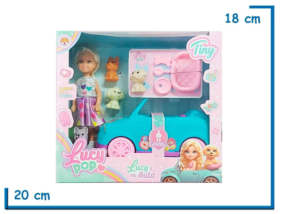 TINY LUCY POP MU¥ECA AUTO TURQUESA CON ACCESORIOS