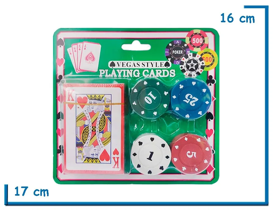 VEGAS STYLE PLAYING CARDS NAIPES FRANCESES CON 24 FICHAS DE POKER