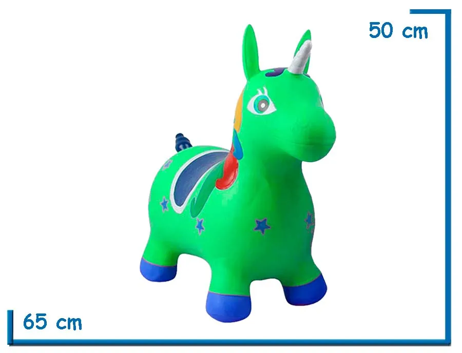 UNICORNIO SALTARIN VERDE EN BOLSA 65X50X25