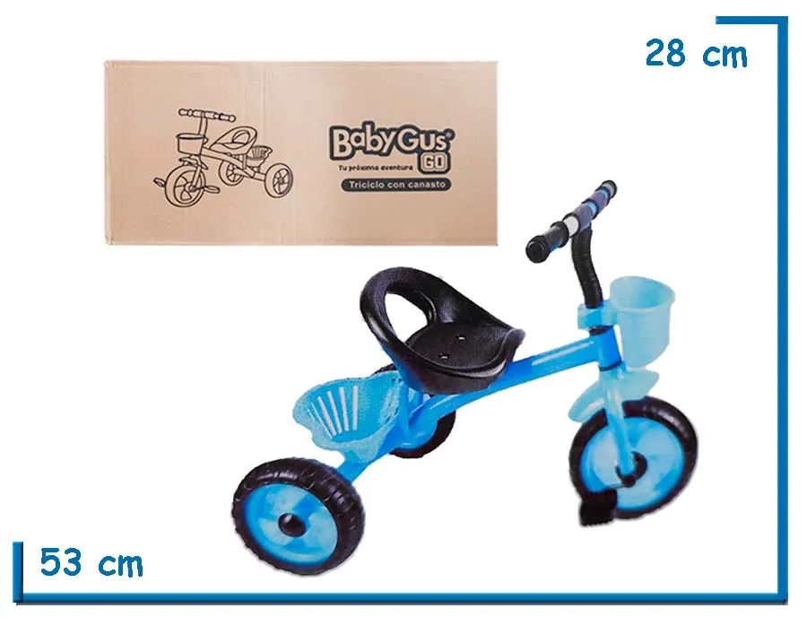BABY GUS GO TRICICLO CELESTE CON CANASTO
