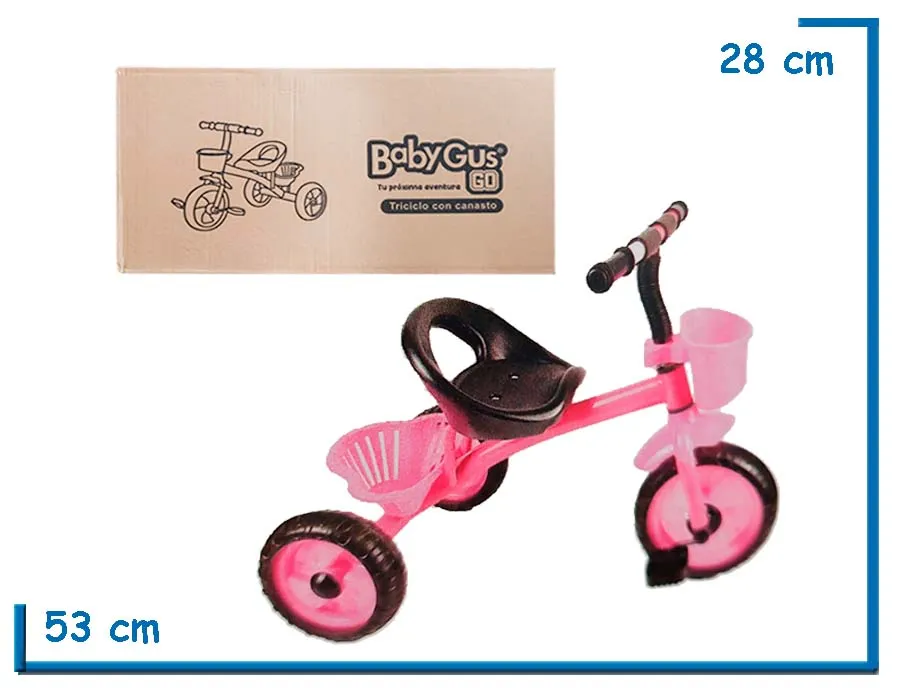 BABY GUS GO TRICICLO ROSA CON CANASTO