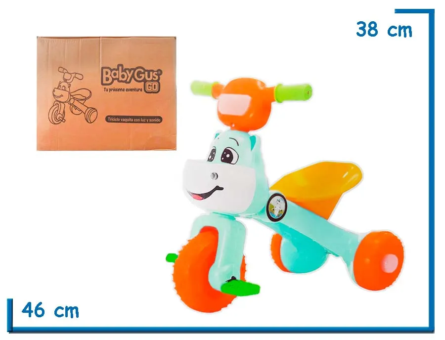 BABY GUS GO TRICICLO VAQUITA VERDE CON LUZ Y SONIDO