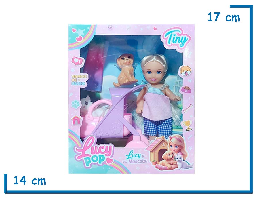 TINY LUCY POP MU¥ECA REMERA ROSA CON DOS MASCOTAS Y PASAEDOR