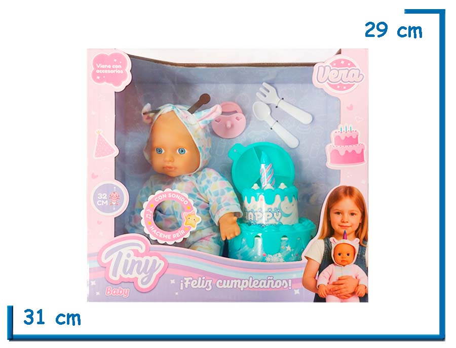 TINY BABY VERA FELIZ CUMPLEA¥OS BEBE CON TORTA Y ACCESORIOS