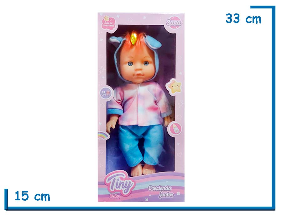 TINY BABY SARA BEBE DISFRAZ UNICORNIO ROSA Y CELESTE 29CM