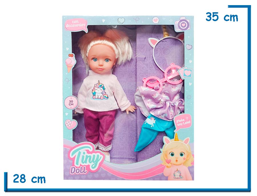 TINY DOLL MU¥ECA SWEATER ROSA UNICORNIO CON ACCESORIOS 30CM