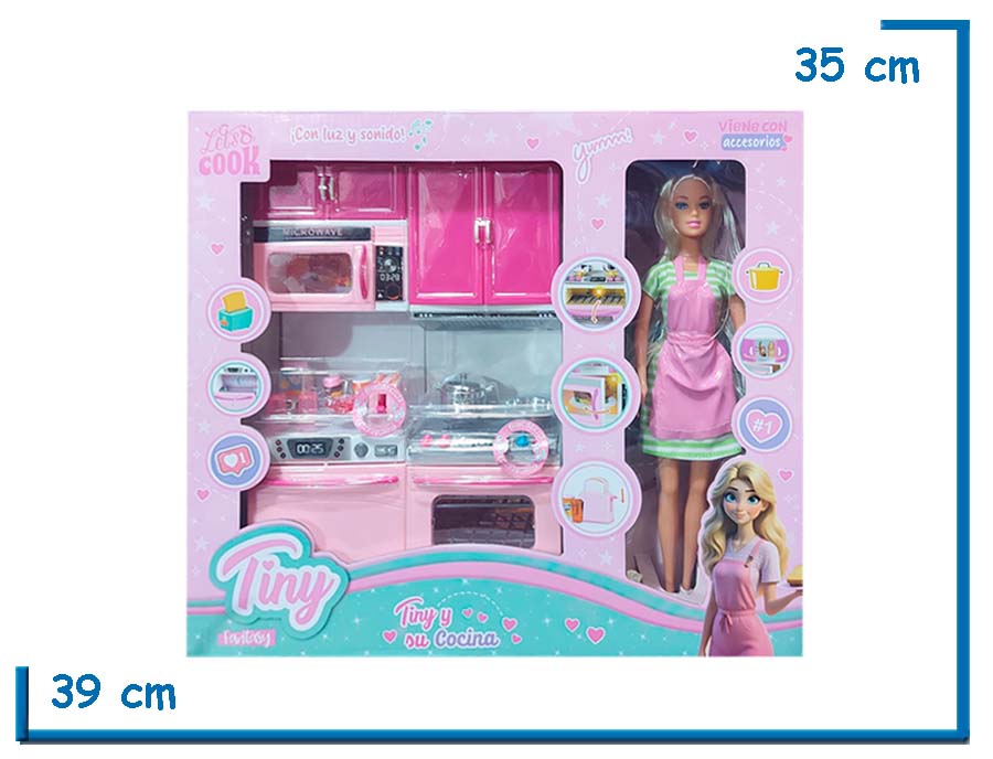 TINY FANTASY MUÑECA VESTIDO RAYADO CON COCINA COMPLETA