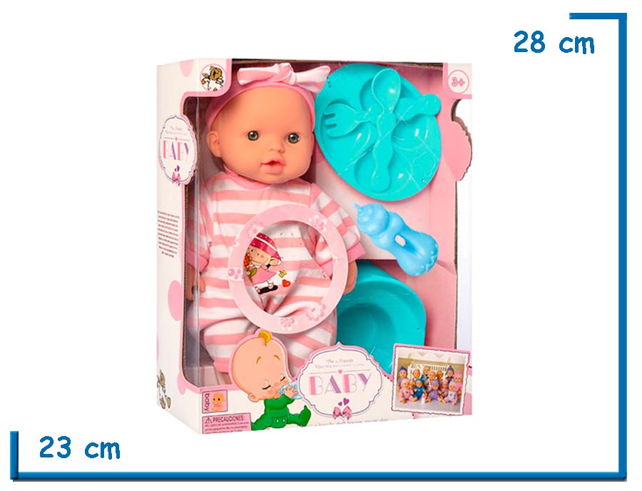 BABY BEBE ROPA RAYADA ROSA CON PLATO MAMADERA Y BACINILLA