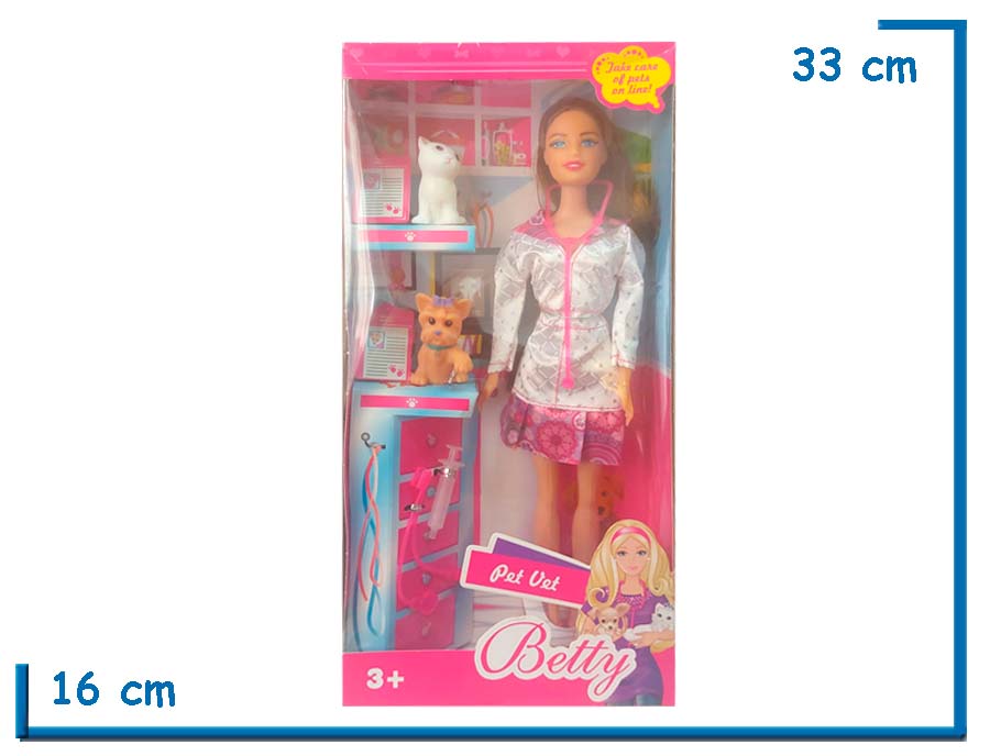 BETTY PET VET MU¥ECA VETERINARIA PELO CASTA¥O CON ACCESORIOS