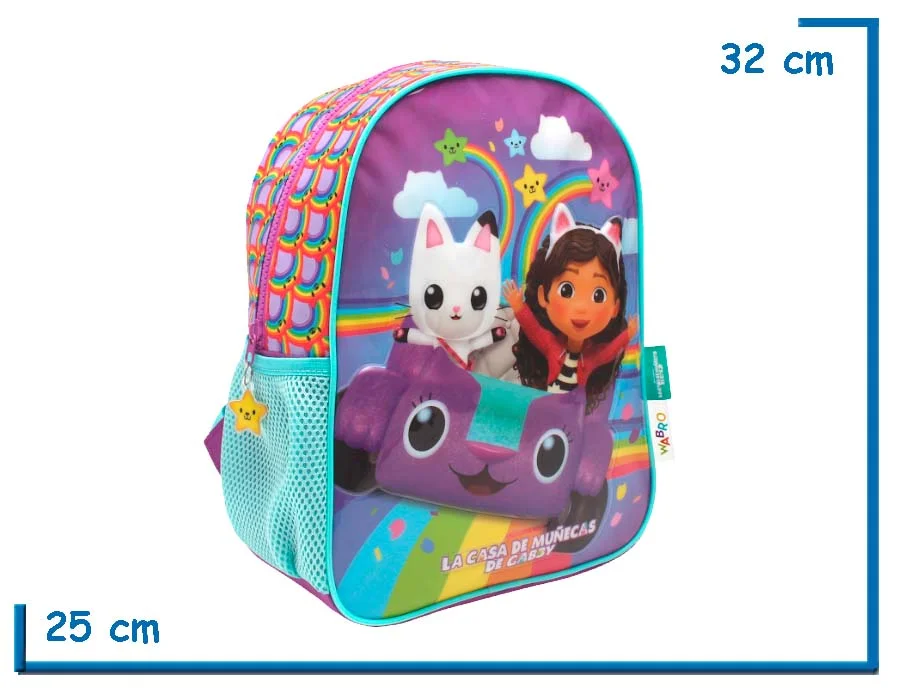 MOCHILA ESPALDA 12″ GABBYS DOLLHOUSE VIOLETA AUTO Y ARCOIRIS