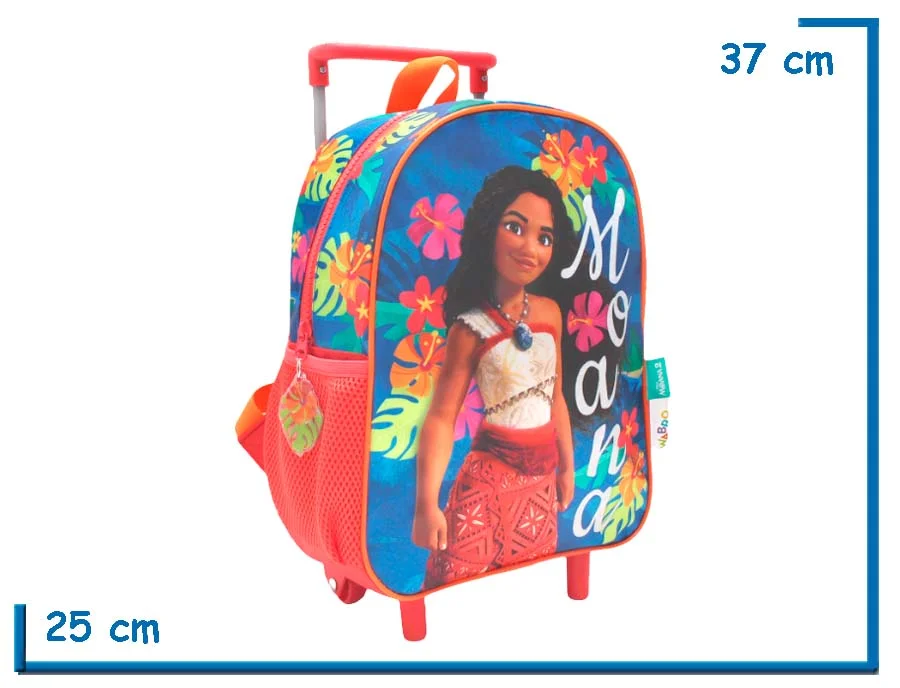 MOCHILA CARRO 12″ MOANA ROJA FLORES Y HOJAS