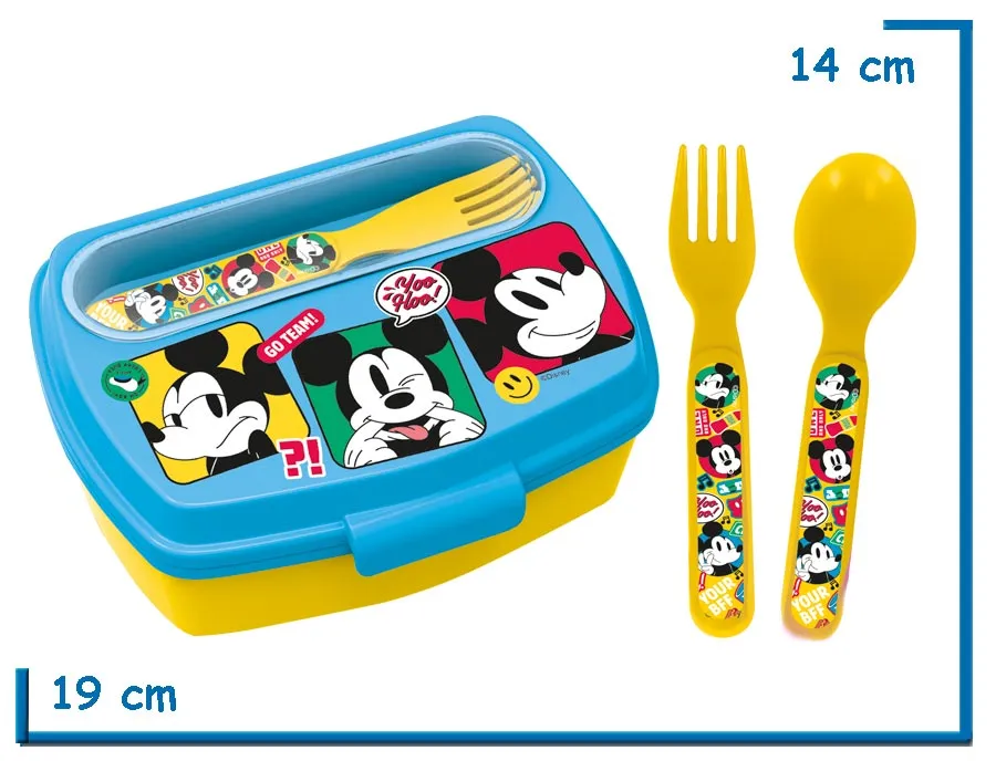 MICKEY MOUSE LUNCHERA RECTANGULAR CON CUBIERTOS