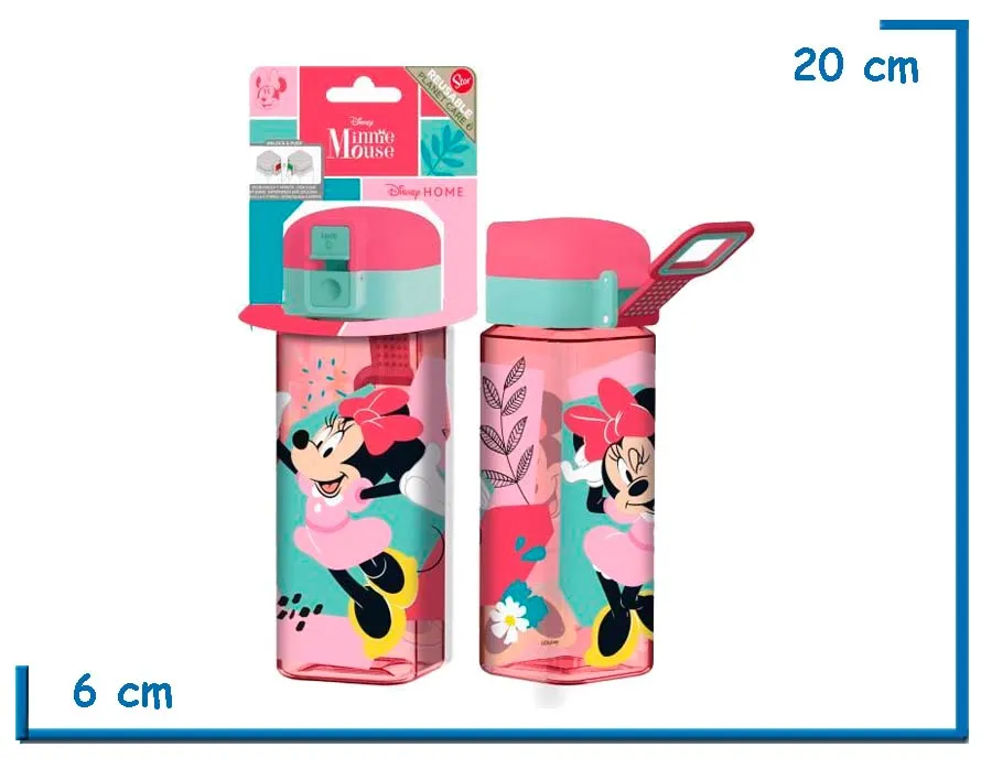 MINNIE MOUSE BOTELLA SAFETY LOCK SQUARE ECOZEN 370ML