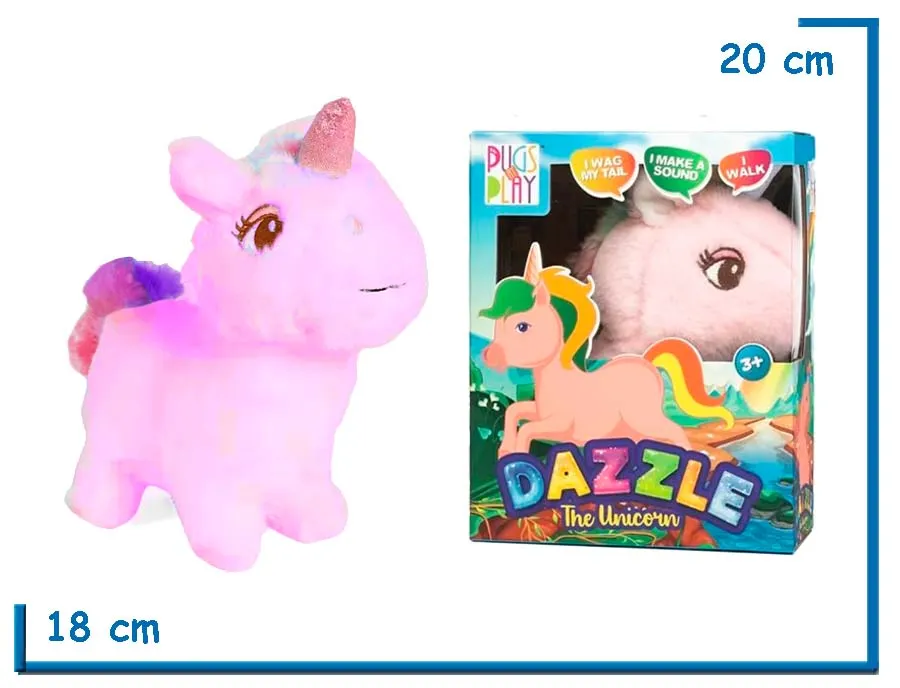 PUGS AT PLAY DAZZLE THE UNICORN CON MOVIMIENTO Y SONIDO